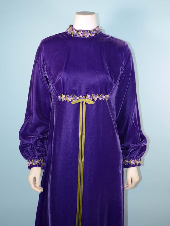 Vintage 60s Mod Purple Velvet Maxi Dress, Hippie … - image 7