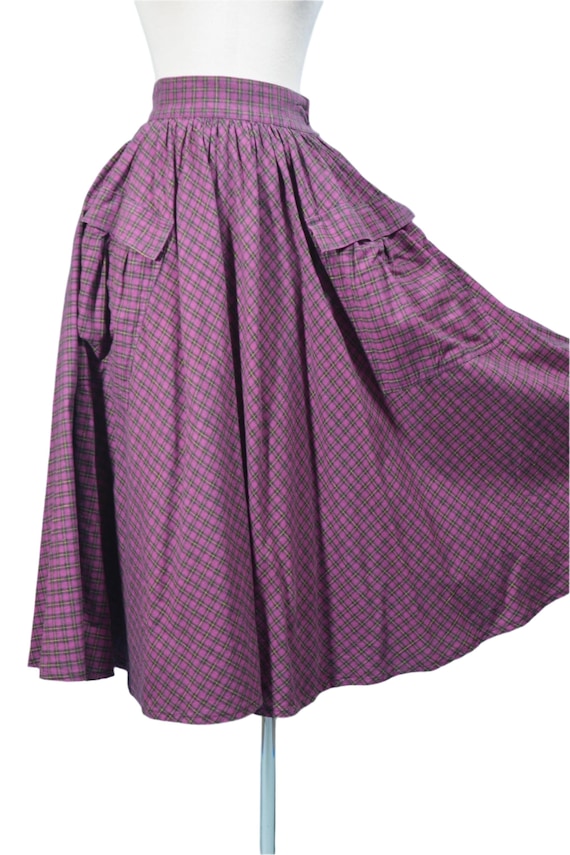 80s Full Skirt with Pockets, Purple Plaid 24" Waist