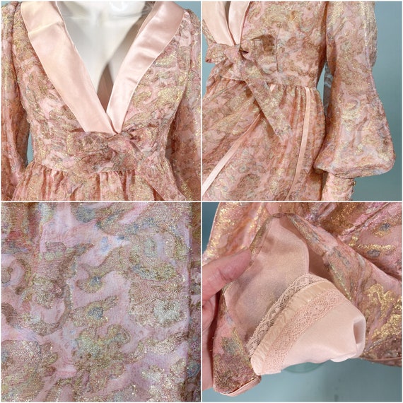 Vintage 60s Soft Pink Metallic Gold Mod Party Dre… - image 10