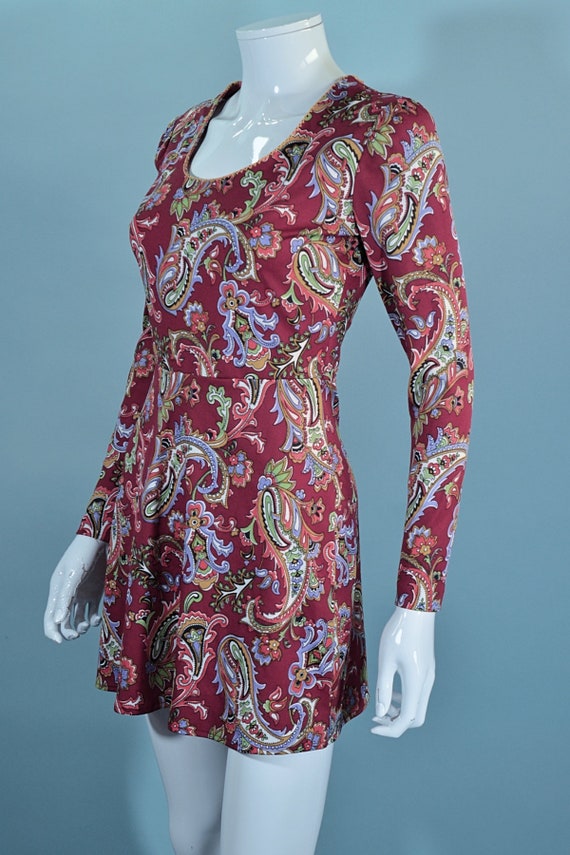 1960s Mod Paisley Print Mini Dress S - image 6