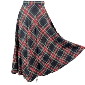 Jupe vintage plissé Écossais vert et bordeaux. Taille S, 36