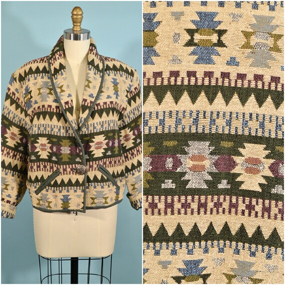 Vintage Cropped Southwestern Jacket, Tapestry Wes… - image 8