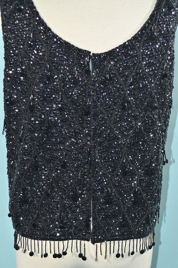 Vintage Black Sequin/Beaded Top, 60s GO GO Sparkl… - image 9