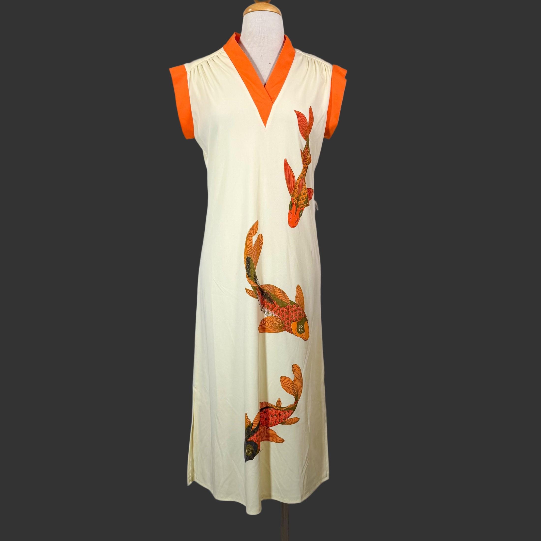 chinese dress ladies Joiemont Womens Koi Fish Sleeveless Long Strap Dress High Waist 3D Fish Maxi  Cami Dress(0625-Red-S) at Amazon Women's Clothing store