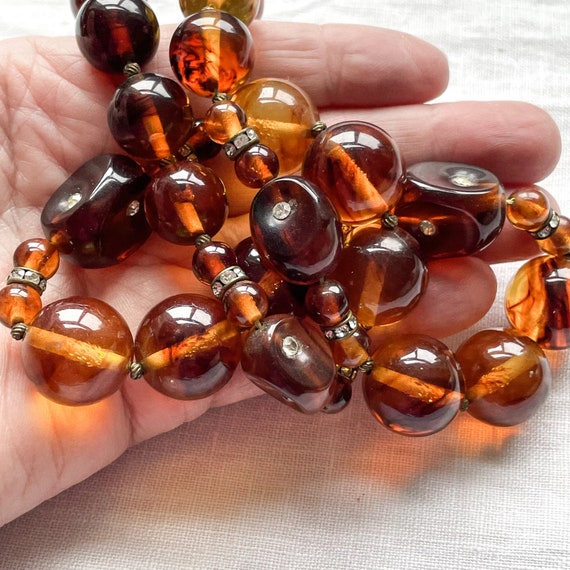 Vintage Swirl Bakelite Beaded Necklace with Rhine… - image 4