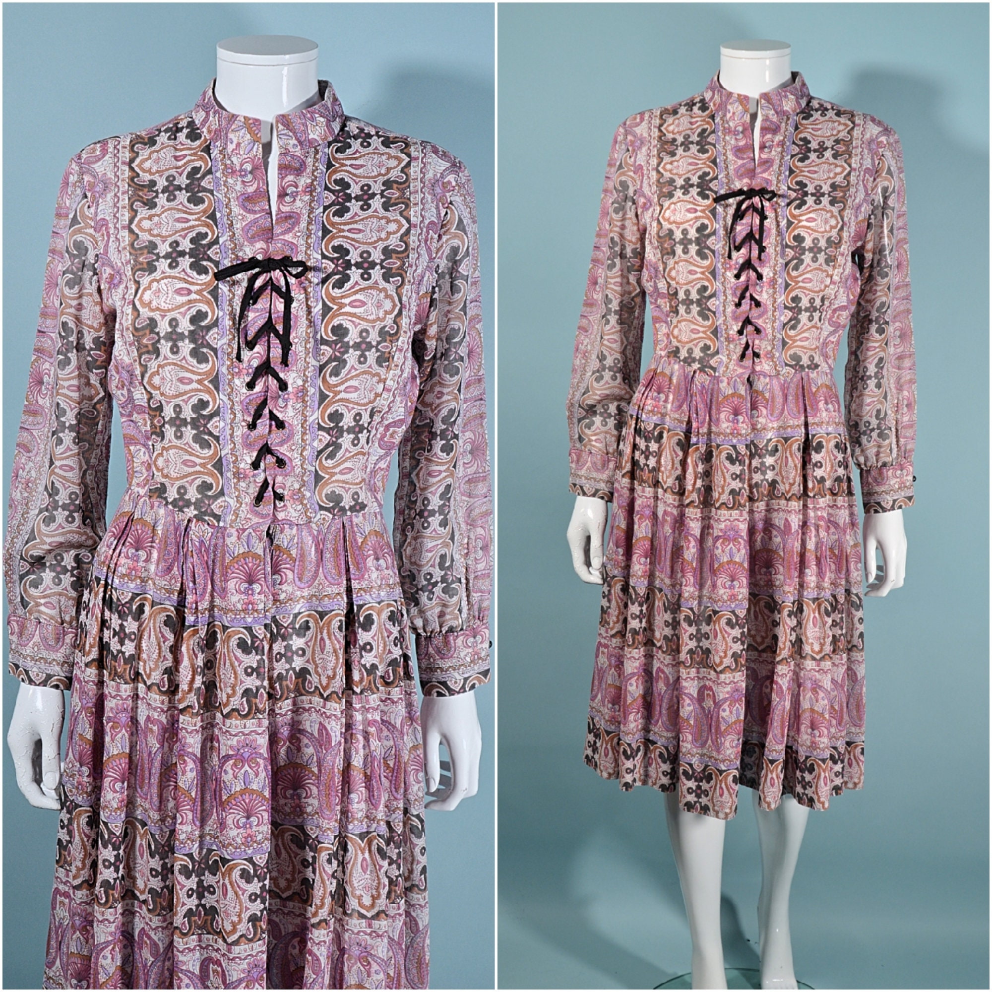 Vintage Corset Lace up Boho Dress Exotic Indian Print Avalon | Etsy