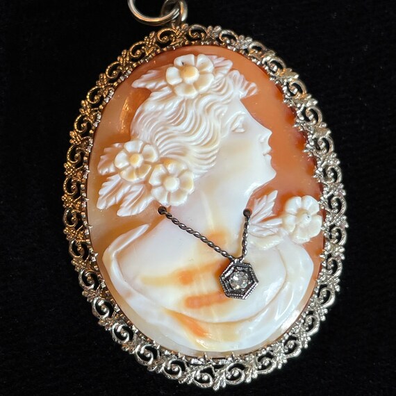 14K White Gold Antique Cameo Pendant/Brooch, Vict… - image 7