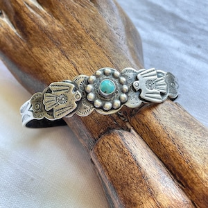 Vintage Fred Harvey Era Sterling Turquoise Thunderbird Bracelet