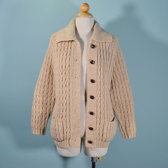 Vintage 60s/70s Chunky Hand Knit Cardigan Cottage… - image 4