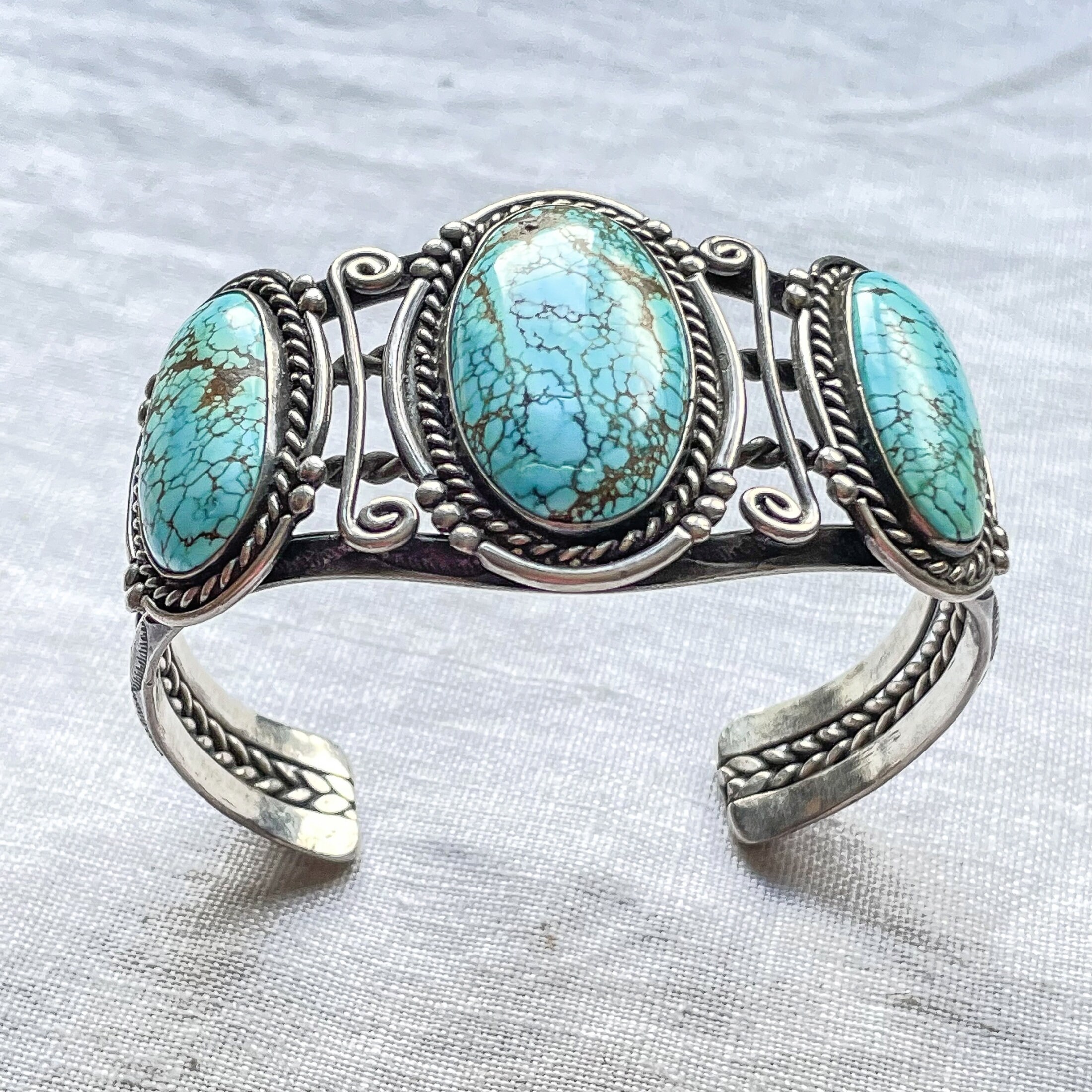 Vintage 1940s Navajo #8 Turquoise Silver Bracelet, Native