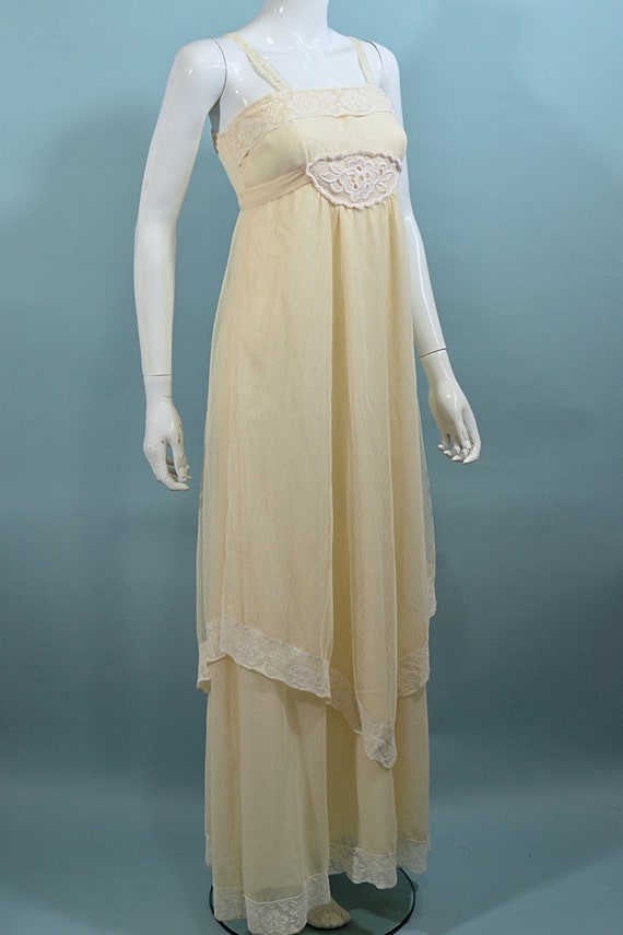 Vintage 60s Cream Sheer Lace Maxi Dress, 20s Styl… - image 7