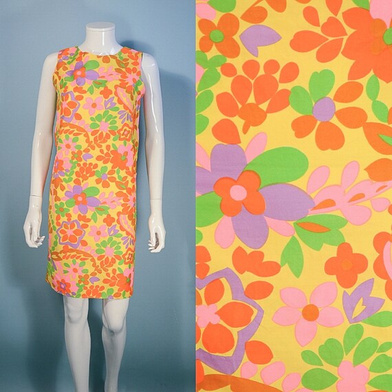 Vintage yellow flower dress, unique dress, yellow dre… Gem