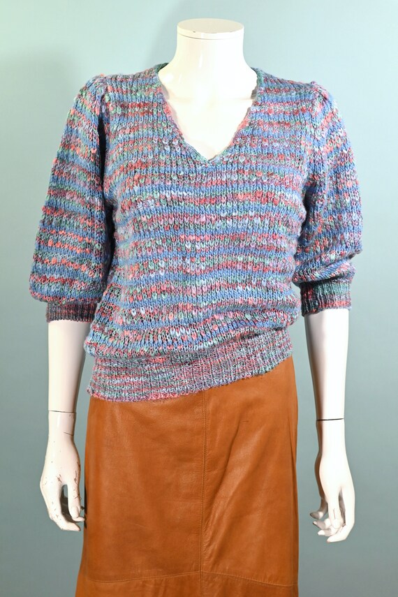 Vintage 70s Blue Variegated Knit Pullover Sweater… - image 5