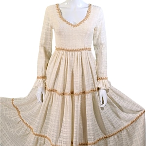 RARE Gunne Sax Black Label Cream Maxi Dress, 27&quot; Waist S