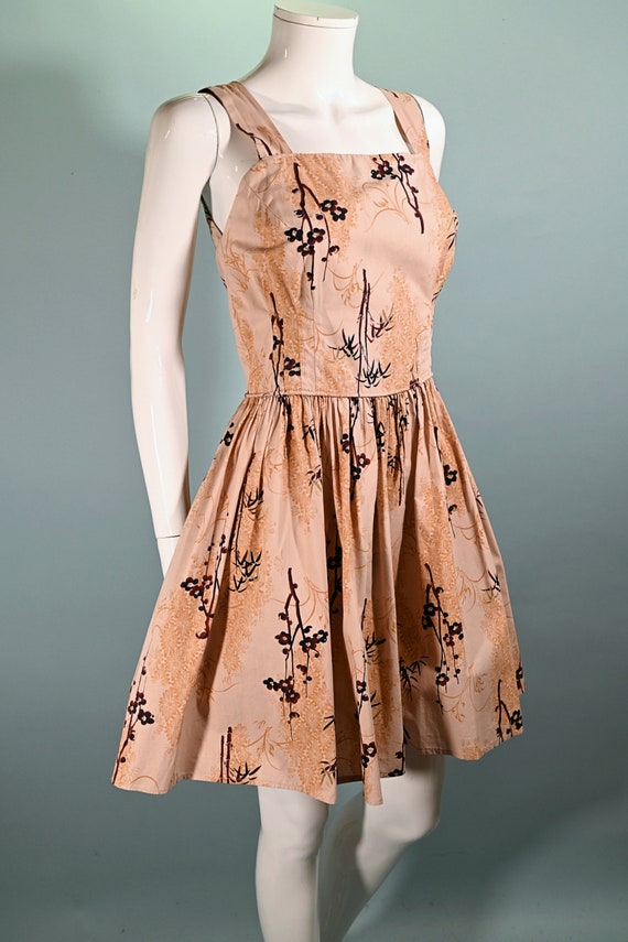 Vintage 50s Asian Print Dress, Full Skirt 26" Wai… - image 6