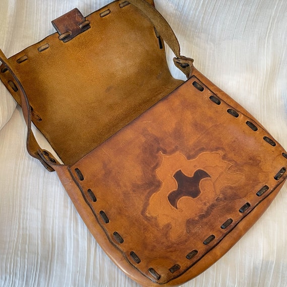 Vintage Handmade Leather Bag, Messenger Style Bag… - image 2