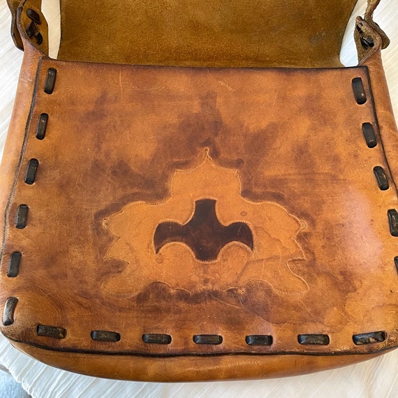 Vintage Handmade Leather Bag, Messenger Style Bag… - image 4