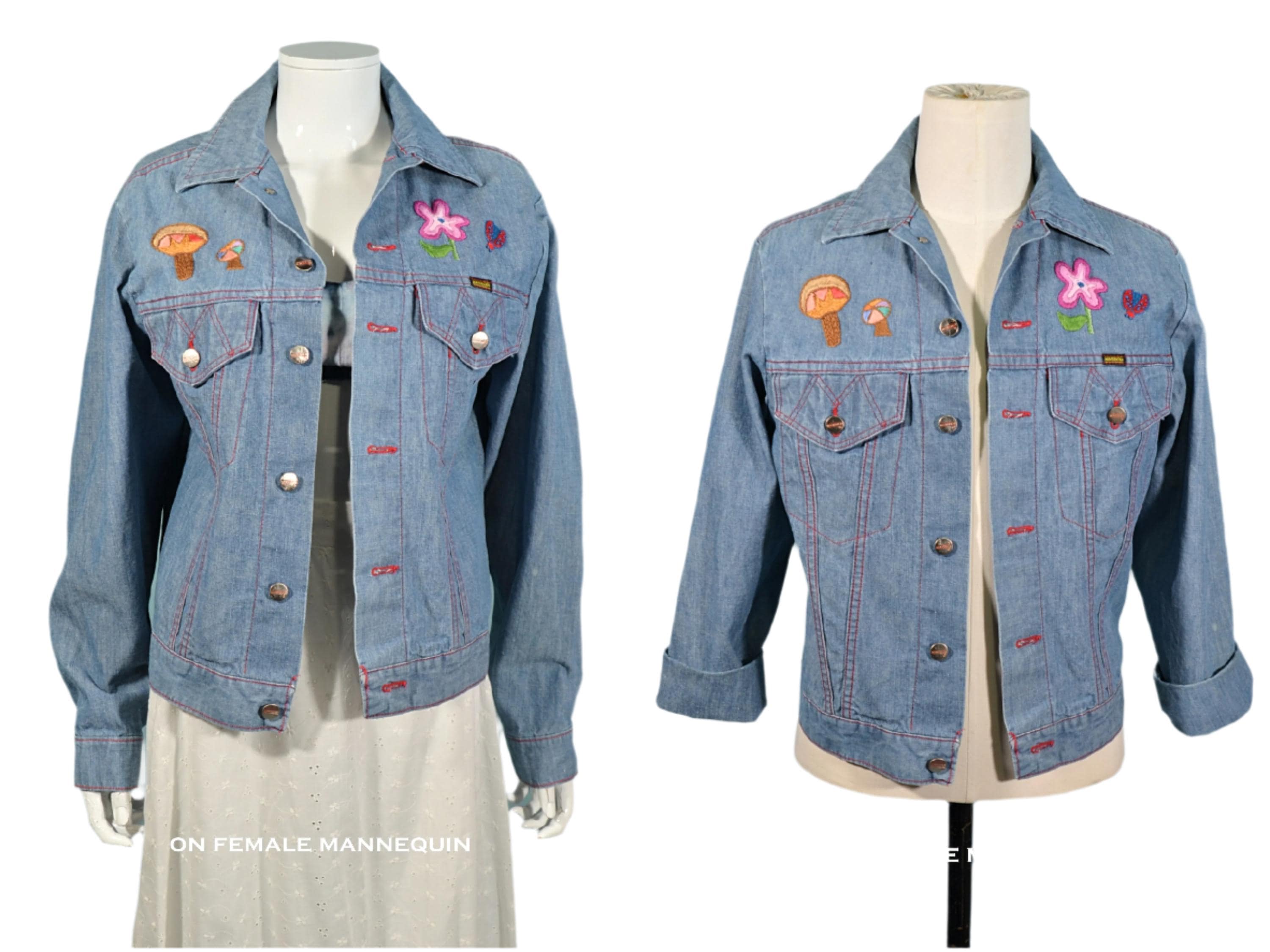 70s Embroidered Denim Jacket, OOAK Hippie Boho Denim Jean 70s Embroidered Denim Jacket, OOAK Hippie Boho Denim Jean