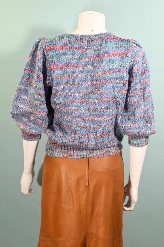 Vintage 70s Blue Variegated Knit Pullover Sweater… - image 9