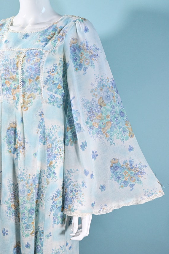 Vintage Angel Sleeve Maxi Dress, Soft Blue Floral… - image 7