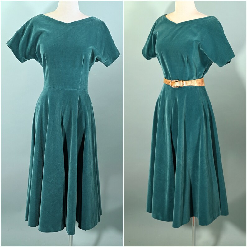 Vintage Teal Velvet Fit & Flare Party Dress, 26 W Size S image 4