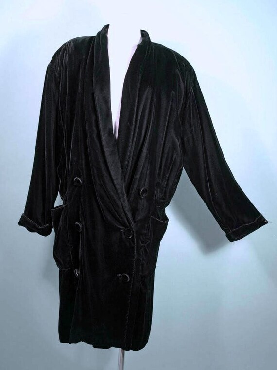 Norma Kamali Vintage Black Velvet Coat, Double Bre