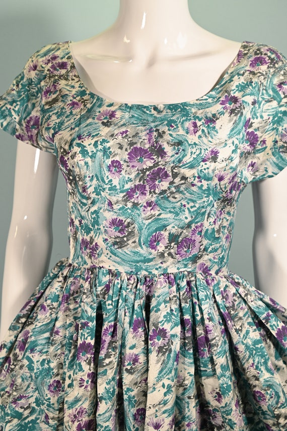 Vintage 50s Abstract Floral Print Dress, Mid Cent… - image 8