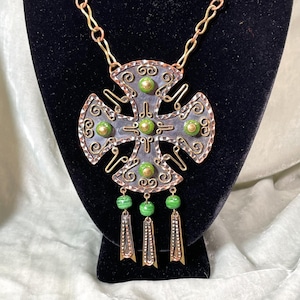 Vintage Elaborate Casa Maya Pendant Necklace, Hand Crafted Aztec/Maya Style Medallion