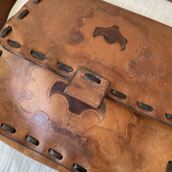 Vintage Handmade Leather Bag, Messenger Style Bag… - image 9