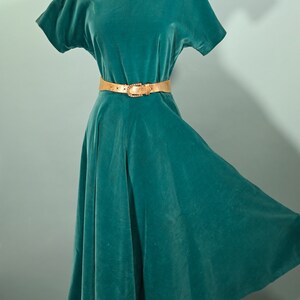 Vintage Teal Velvet Fit & Flare Party Dress, 26 W Size S image 2
