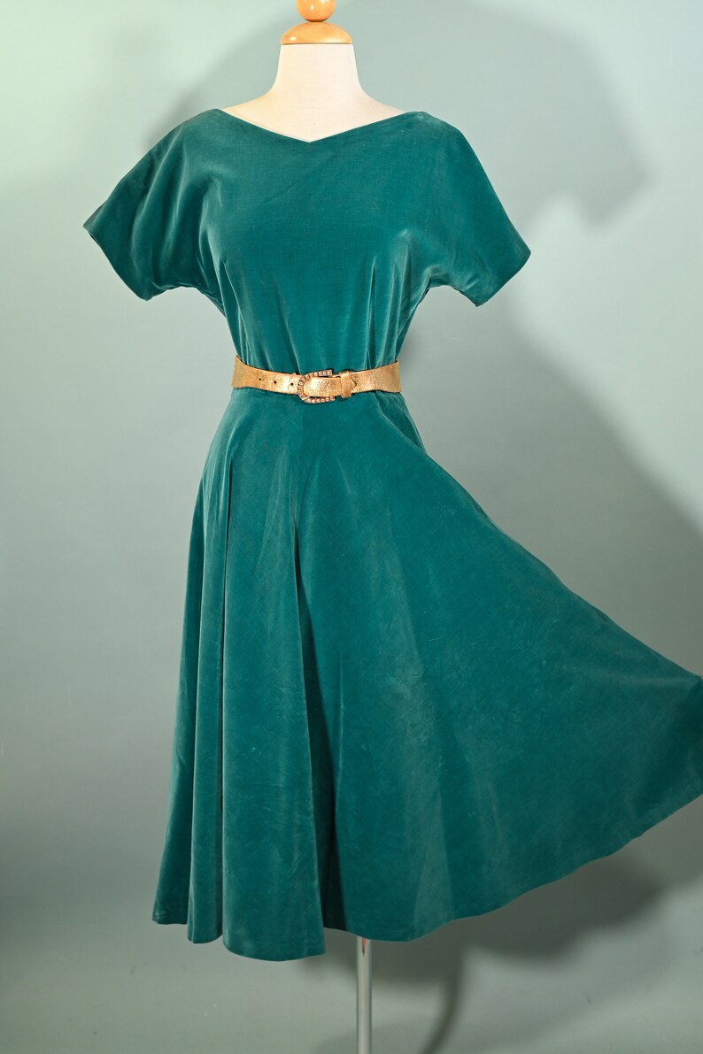 Vintage Teal Velvet Fit & Flare Party Dress, 26 W Size S image 2