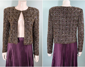 Vintage Papelle Boutique Evening Silk Beaded/Sequin Cropped Jacket SZ S