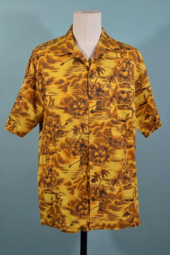 Vintage 50s/60s Hawaiian Aloha Shirt, Hula Dancers