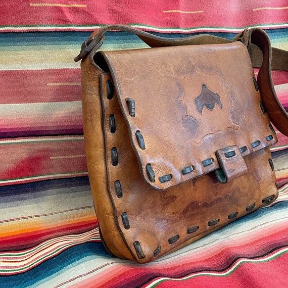 Vintage Handmade Leather Bag, Messenger Style Bag… - image 6