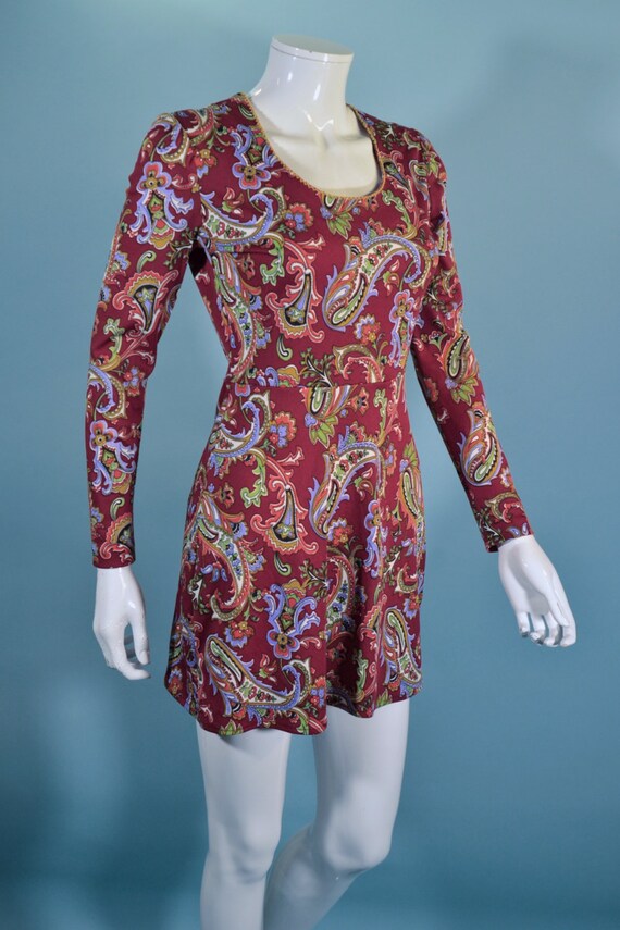 1960s Mod Paisley Print Mini Dress S - image 8