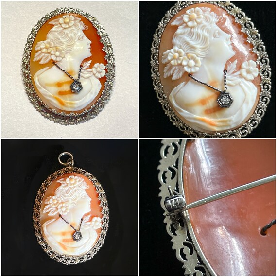 14K White Gold Antique Cameo Pendant/Brooch, Vict… - image 4