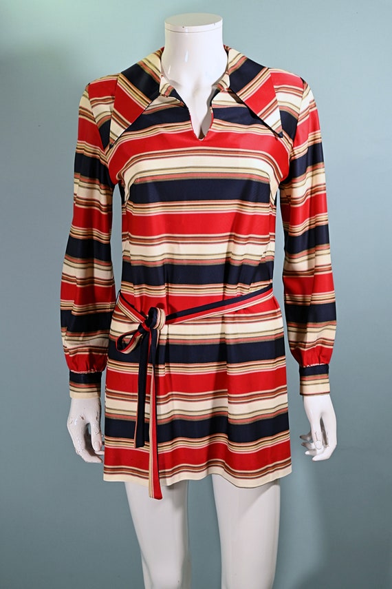 Vintage 60s Micro Mini Shift Dress w/Belt, Stripe… - image 3