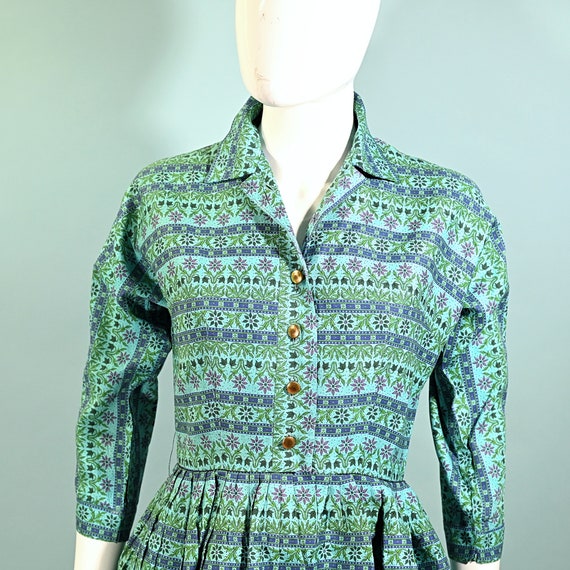 Factor of Boston, Vintage 50s/60s Turquoise Shirt… - image 6