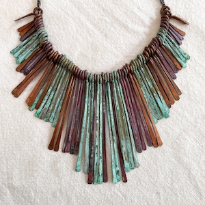 Vintage Brutalist Modernist Bib Necklace, Oxidized Patina Statement Necklace