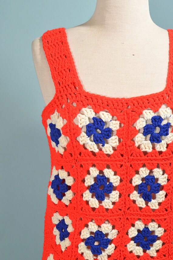 Vintage 70s Granny Square Crochet Top, Americana … - image 7