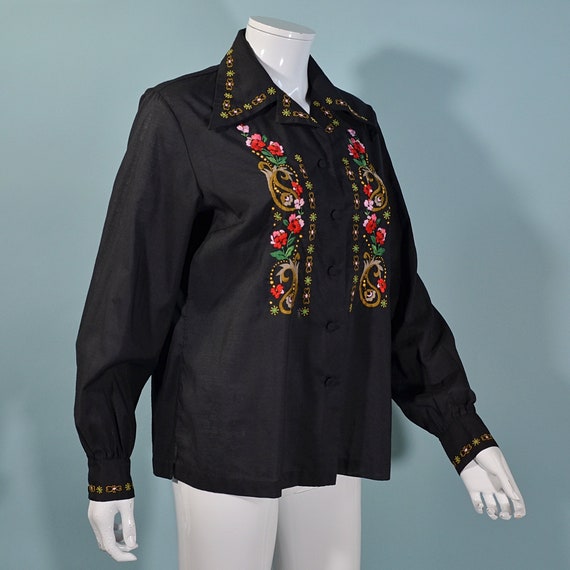 Vintage 60s Black Ethnic Hand Embroidered Blouse,… - image 6