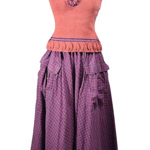 80s Full Skirt with Pockets, Purple Plaid 24" Waist image 8