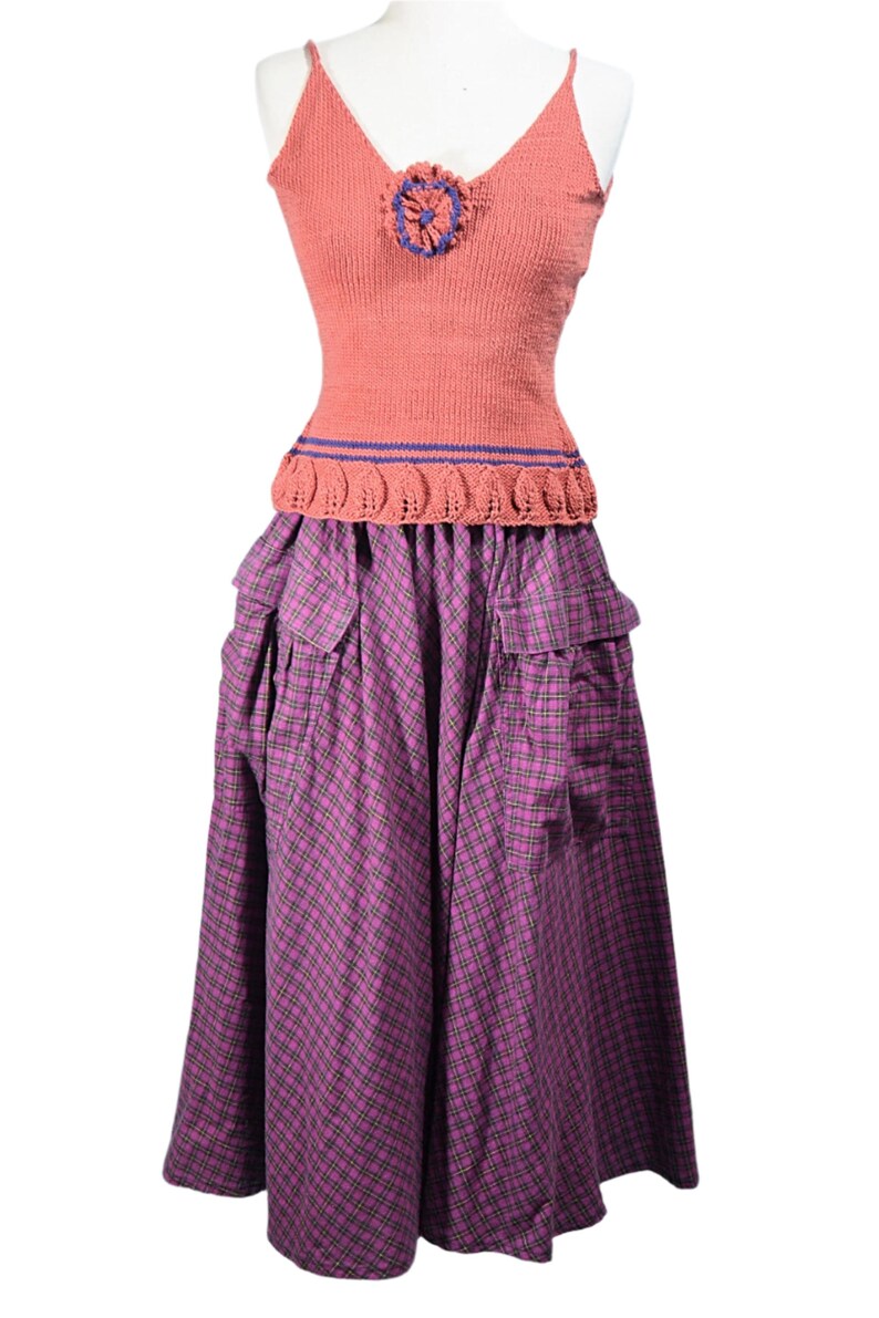 80s Full Skirt with Pockets, Purple Plaid 24" Waist image 8