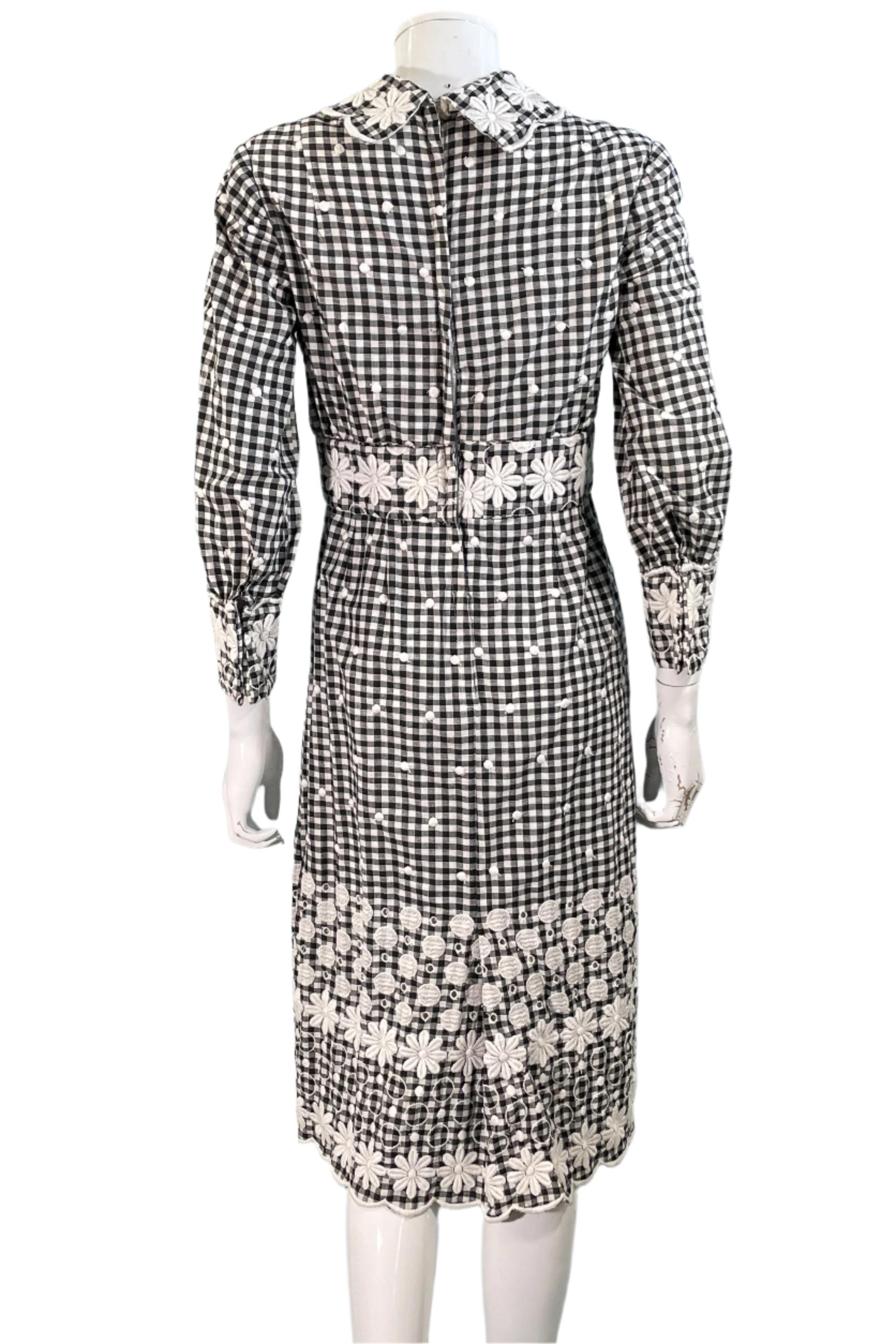 60s Gingham Check Dress: Embroidered Black & White Mod Style - Etsy 60s Gingham Check Dress: Embroidered Black & White Mod Style - Etsy