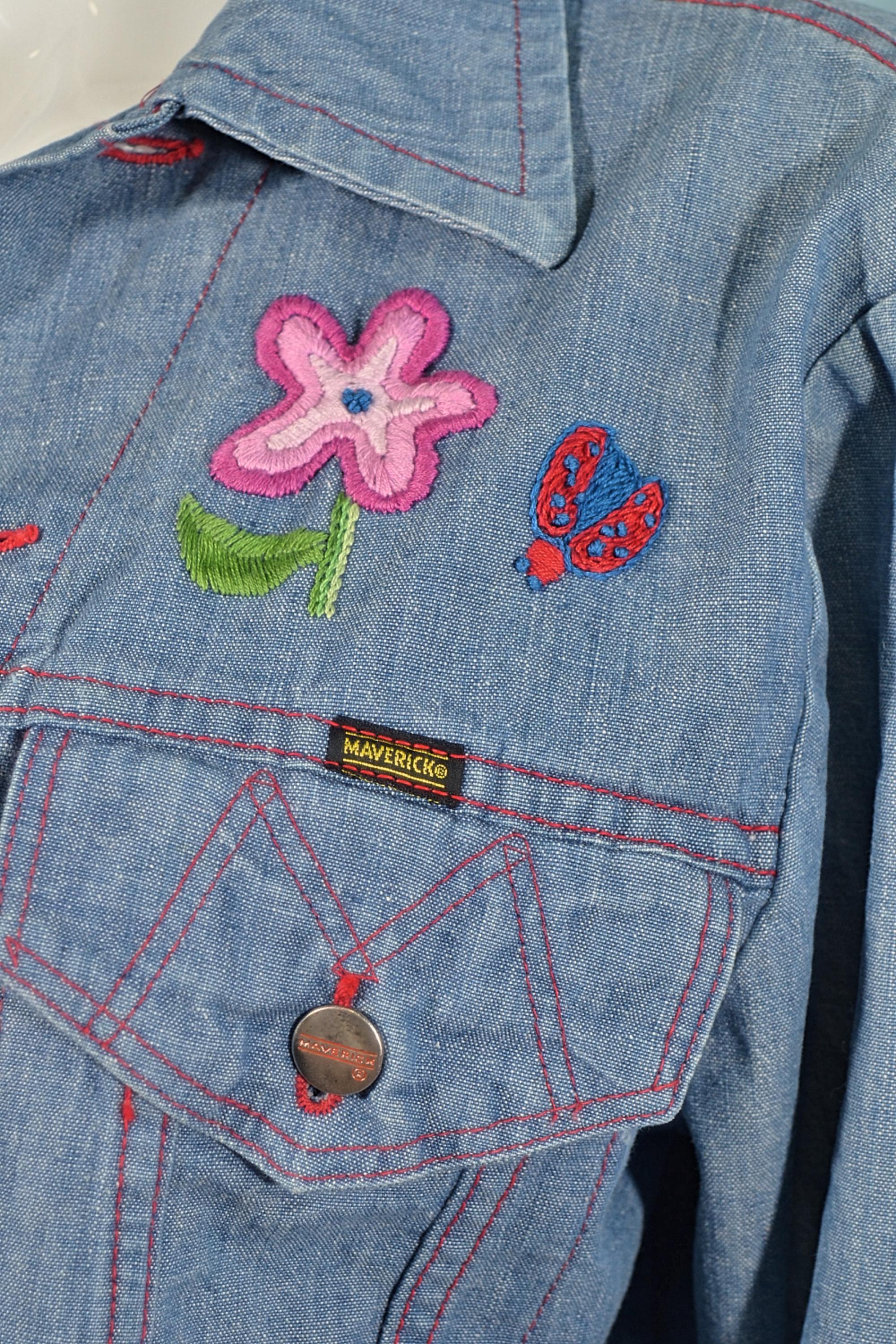 70s Embroidered Denim Jacket, OOAK Hippie Boho Denim Jean 70s Embroidered Denim Jacket, OOAK Hippie Boho Denim Jean