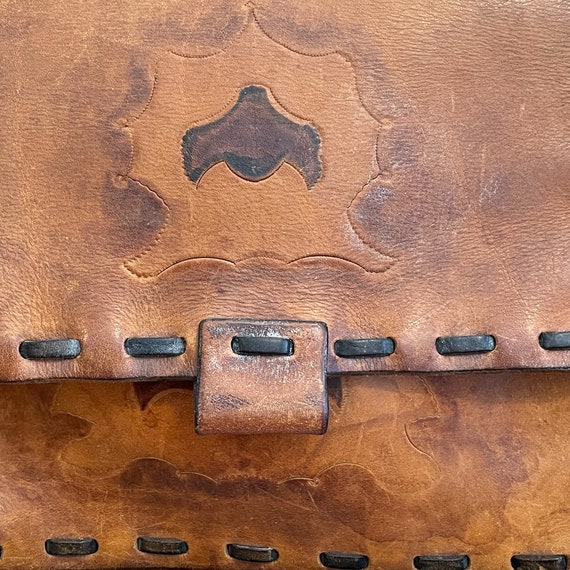 Vintage Handmade Leather Bag, Messenger Style Bag… - image 5