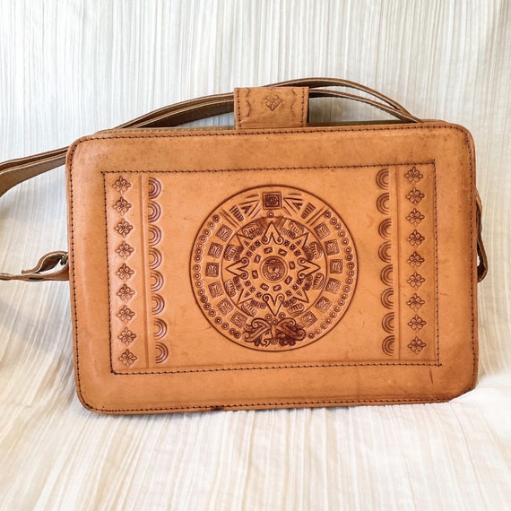 Vintage Tooled Leather Shoulder Bag, Boy on Donke… - image 7