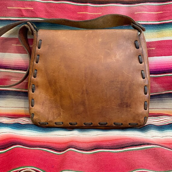 Vintage Handmade Leather Bag, Messenger Style Bag… - image 10