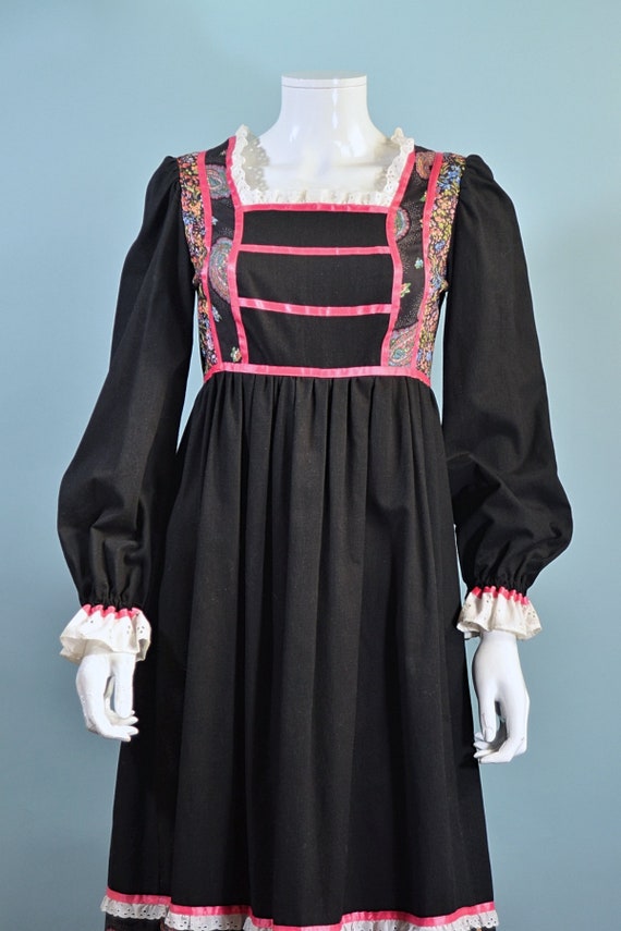 SALE Black/Pink Maxi Prairie Dress, Gunne Style Hi