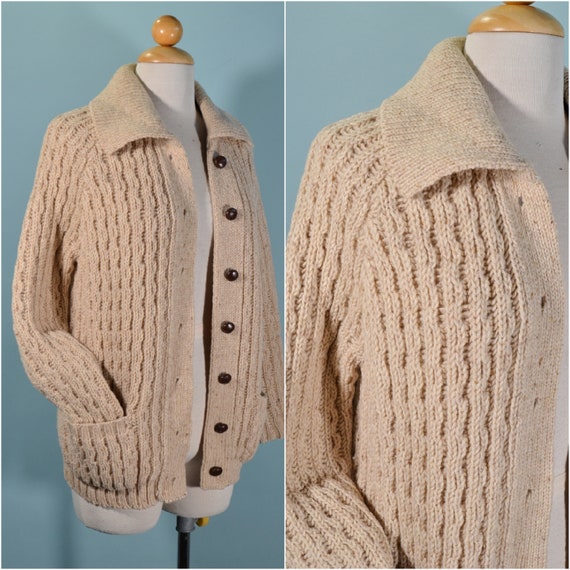 Vintage 60s/70s Chunky Hand Knit Cardigan Cottage… - image 3